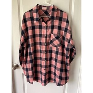 IN VOLAND Pink Black Plaid Shirt Women Size 18W Long Sleeve Flannel